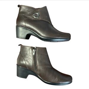 Clarks Malia Surf Brown Leather Ankle Booties Buckle Zip Comfort Boots Size 7.5